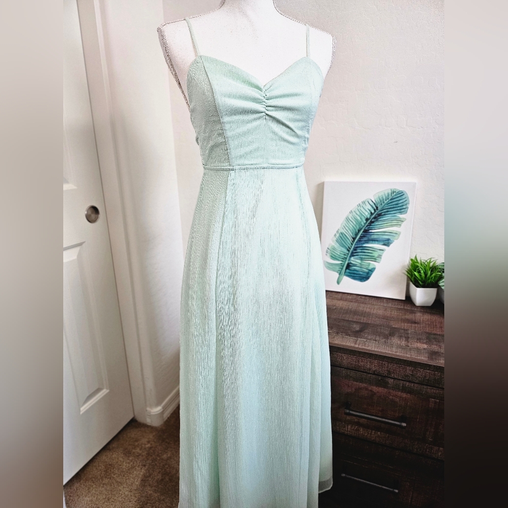 H&M Mint Green Chiffon Spaghetti Strap Long Dress SZ 4 XS/S